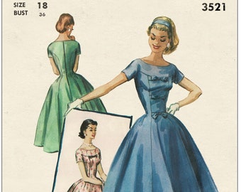 1950s Rockabilly Yoked Princess Dress PDF Sewing Pattern Bust 36