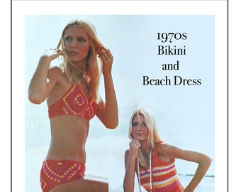 1970s Crochet Bikini and Beach Dress PDF Pattern Bust 32-38