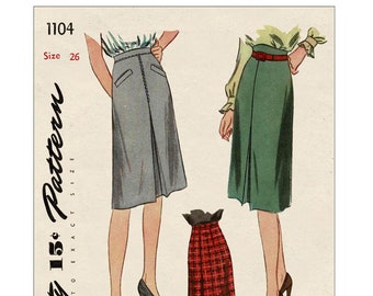 1940's Wartime Skirt Ready Printed Sewing Pattern Waist 26