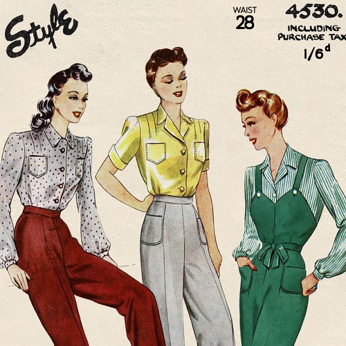 1940s Wartime Dungarees and Slacks PDF Sewing Pattern Waist 28 - Etsy