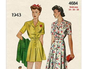 1940's Playsuit and Skirt Sewing Pattern Bust 34 - 36 - 38