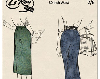 1950's Pencil Skirt Ready Printed Sewing Pattern Waist 30