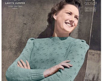 1940s Lois Winter Jumper PDF Knitting Pattern Bust 34-35