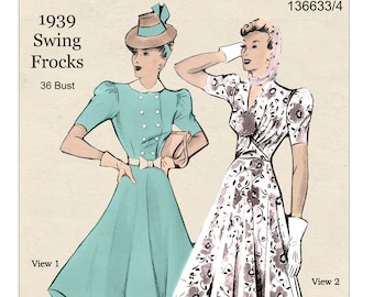 1930s Swing Frock PDF Multi-page Print at Home Sewing Pattern Bust 36