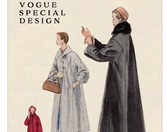 May include: Vintage Vogue sewing pattern for a coat, featuring three women wearing different styles of coats. The pattern number is S-4563-5/-. The text "Vogue Special Design" is printed on the page. The pattern is for a bust size of 34 inches and hips of 37 inches.