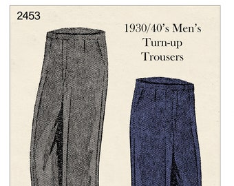 1940's Men's Flannel Trousers PDF Sewing Pattern Waist 40