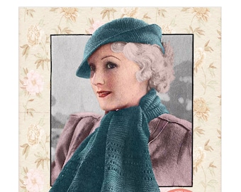 1930s Hat and Matching Scarf PDF Knitting Pattern