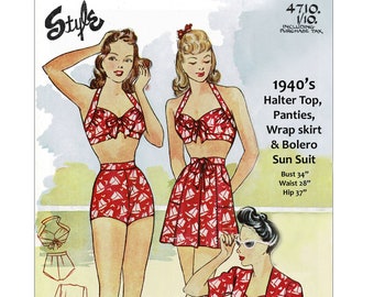 Maillot de bain Pin Up des années 1940, jupe et boléro buste 34 patron PDF