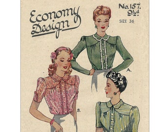 1940s Pretty Wartime Blouse Pattern Available in two sizes