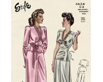 1940's Wartime Silk Pyjamas PDF Sewing Pattern Bust 36