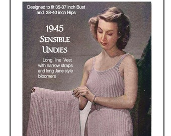 1940's Wartime Sensible Thermal Undies PDF Knitting Pattern Bust 35-37