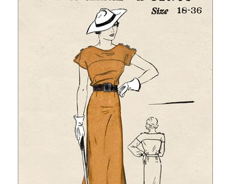 1930s Stylish Summer Dress PDF Sewing Pattern Bust 36