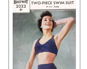 Traje de baño bikini de dos piezas de la década de 1940 Patrón de tejido PDF