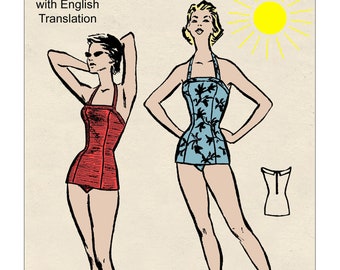 Patrón de costura PDF de traje de baño Bombshell de la década de 1950