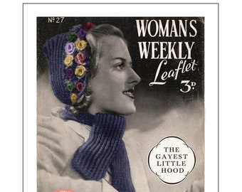 1940's Pixie Hood with Flowers PDF Knitting and Crochet Pattern
