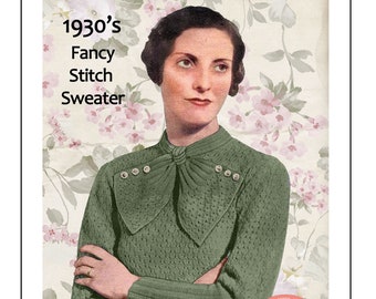 1930's Blouse with Large Neck Bow PDF Knitting Pattern
