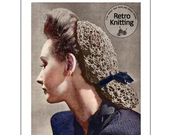 1940s Knitted Snood with Crochet finishing PDF Knitting Pattern