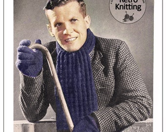 1930s Men's Scarf and Gloves PDF Knitting Pattern