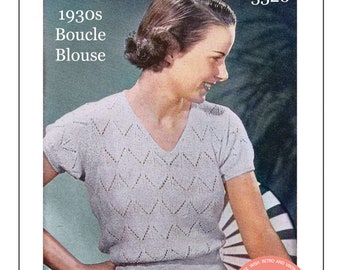 1930s Pretty V-Neck Blouse PDF Knitting Pattern