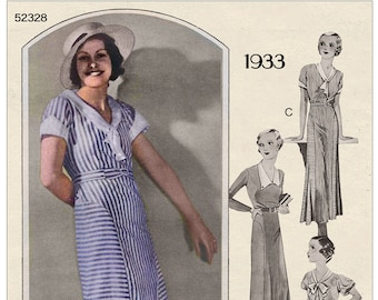 1930's  Everyday V-Neck Tea Frock PDF Print at Home Sewing Pattern