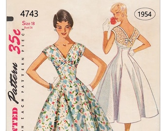 1950s Rockabilly Style Princess Dress PDF Print at Home Sewing Pattern Bust 36