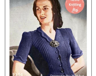 1940s Scalloped Button-up Jumper PDF Knitting Pattern Bust 36-38