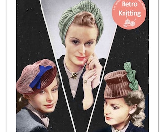 1940s Turban, Fez-cap and Beret PDF Knitting Pattern