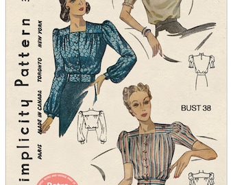 1930's Pretty Blouses PDF Print at Home Sewing Pattern Bust 38