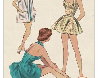 1950s Skirted Bathing Suit and Jacket PDF Sewing Pattern Bust 36