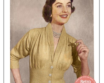 1950s Lady's Jumper Cardigan PDF Knitting Pattern 34-36 Bust