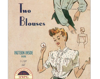 1940s Guerra Dos bonitas blusas listas para imprimir patrón de costura