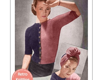 1940's Wartime Mix n Match Sweater and Matching Turban PDF Knitting Pattern -