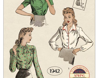 1940s Wartime Blouse PDF Sewing Pattern Bust 36
