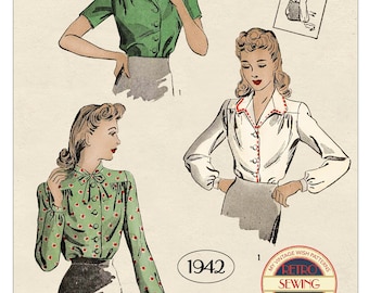 1940s Wartime Blouse PDF Sewing Pattern Bust 36