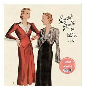 1930s Stylish Afternoon or day Dress Ready Printed Sewing Pattern Bust 38