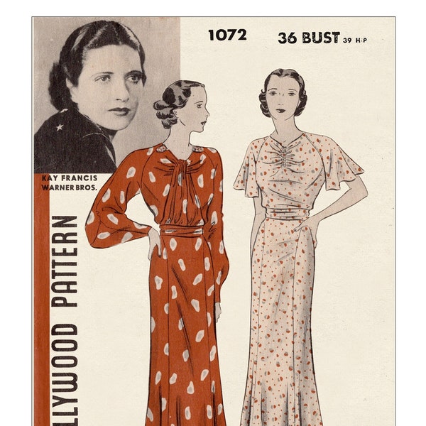 Robe à manches cape des années 1930 PDF Imprimer à la maison Motif buste 36