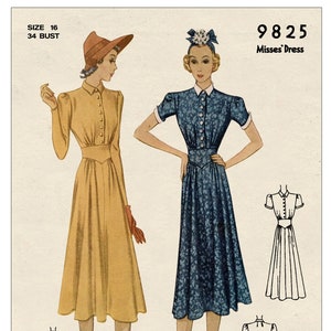 1930s Button Front Tea Dress PDF Sewing Pattern Bust 34 image 1