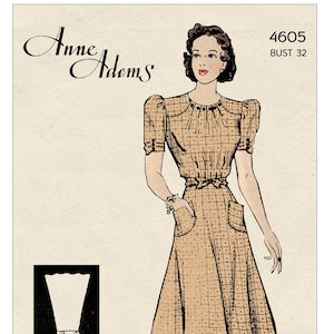 1940s Pretty Dress with Pockets PDF Sewing Pattern Bust 32