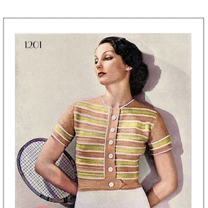 1930s Striped Hairpin Crochet Jumper PDF Pattern Bust 34