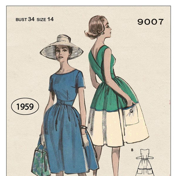 1950 Wrap Around Sun Dress PDF Patron de couture Buste 34