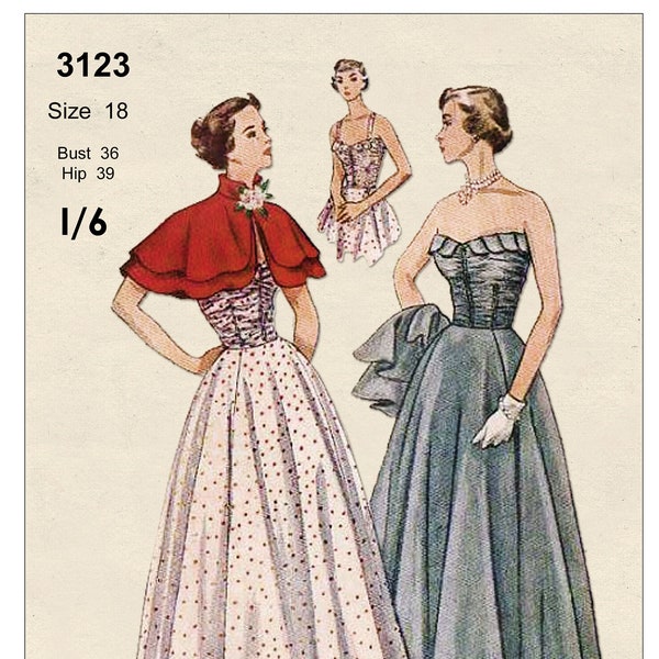 1950s Prom Dress and Cape Sewing Pattern PDF Instant Download