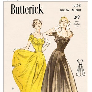 1950s Party Dress Vintage PDF Sewing Pattern Bust 34