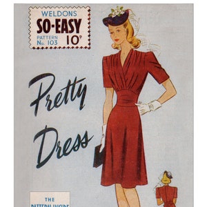 1940s Pretty Surplus Bodice Dress PDF Sewing Pattern  Bust 34