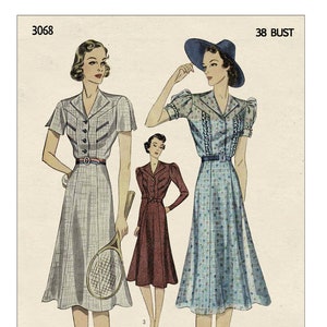 1930s Day, Sports or Tea Dress PDF Sewing Pattern Bust 38