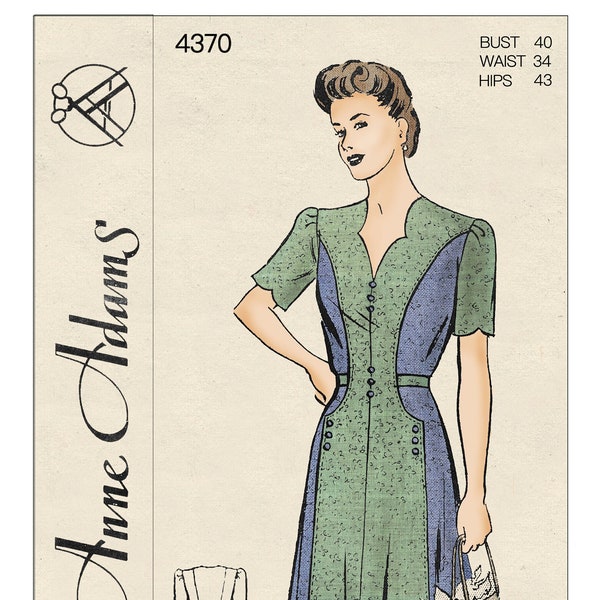 1940s Wartime Day Dress PDF Print at Home Pattern Bust 40