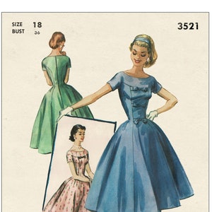 1950s Rockabilly Yoked Princess Dress PDF Sewing Pattern Bust 36