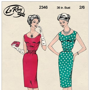 Modello di cucito PDF per abito tubino anni &#39;50, busto 36