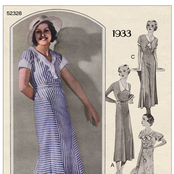 1930's  Everyday V-Neck Tea Frock PDF Print at Home Sewing Pattern