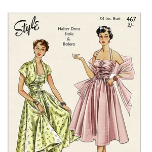 1950s Rockabilly Style Halter Evening Dress PDF Print at Home Sewing Pattern