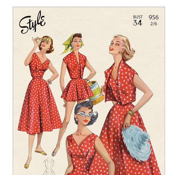 1950s Skirt, Sunsuit and Bolero PDF Sewing Pattern Bust 34